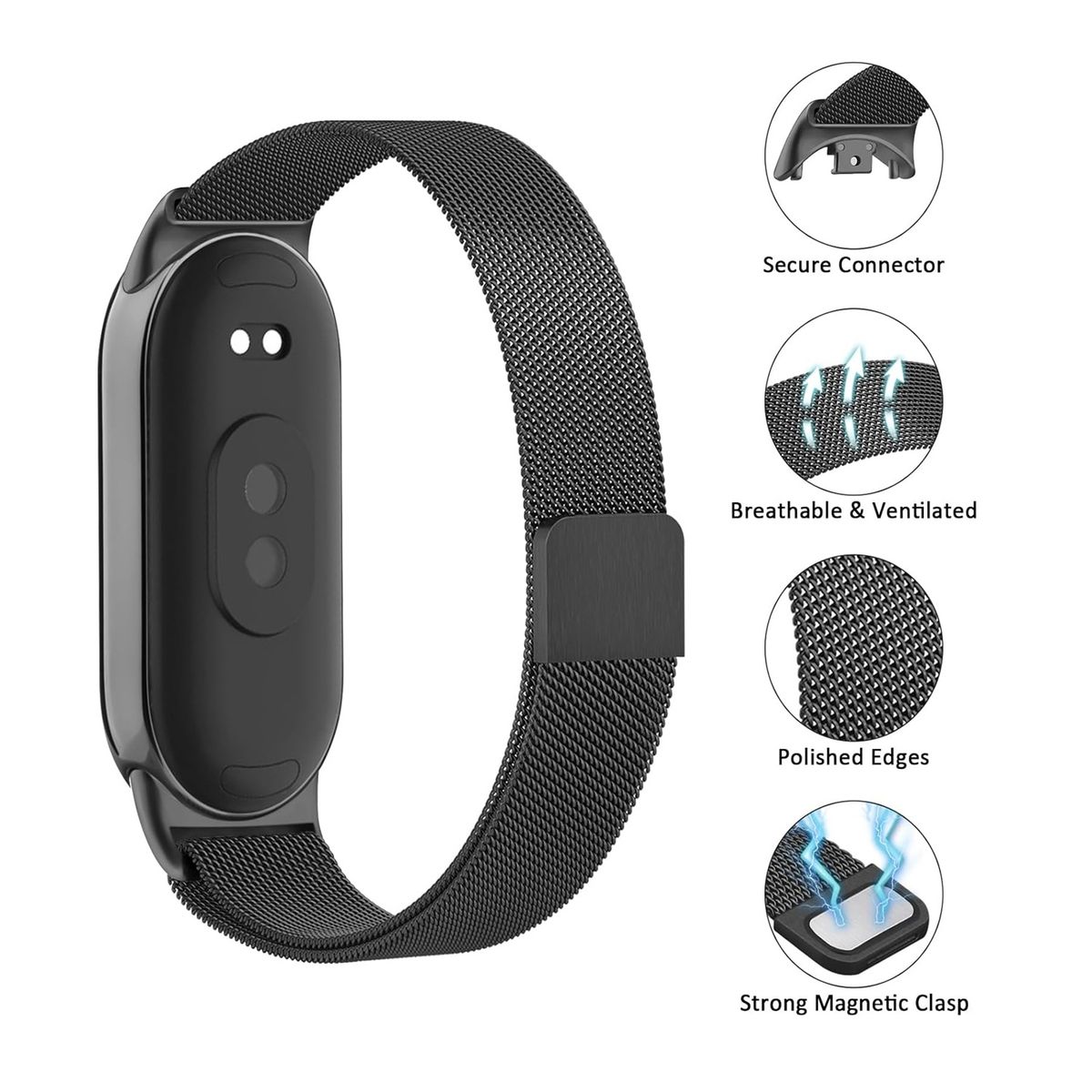 GENERICO - Correa Milanesa para Xiaomi Mi Band 9 - Negro