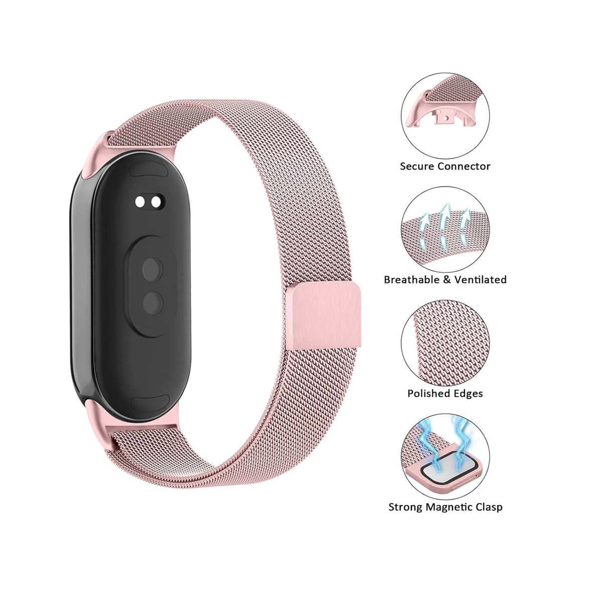 GENERICO - Correa Milanesa para Xiaomi Mi Band 9 - Rosado