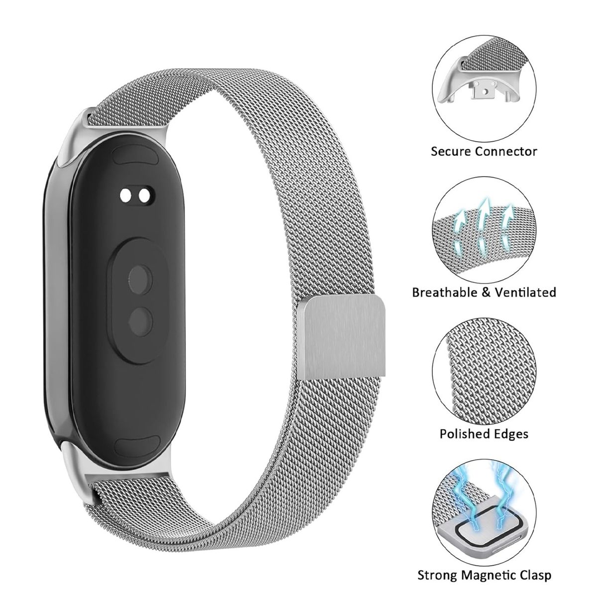GENERICO - Correa Milanesa para Xiaomi Mi Band 9 - Plata