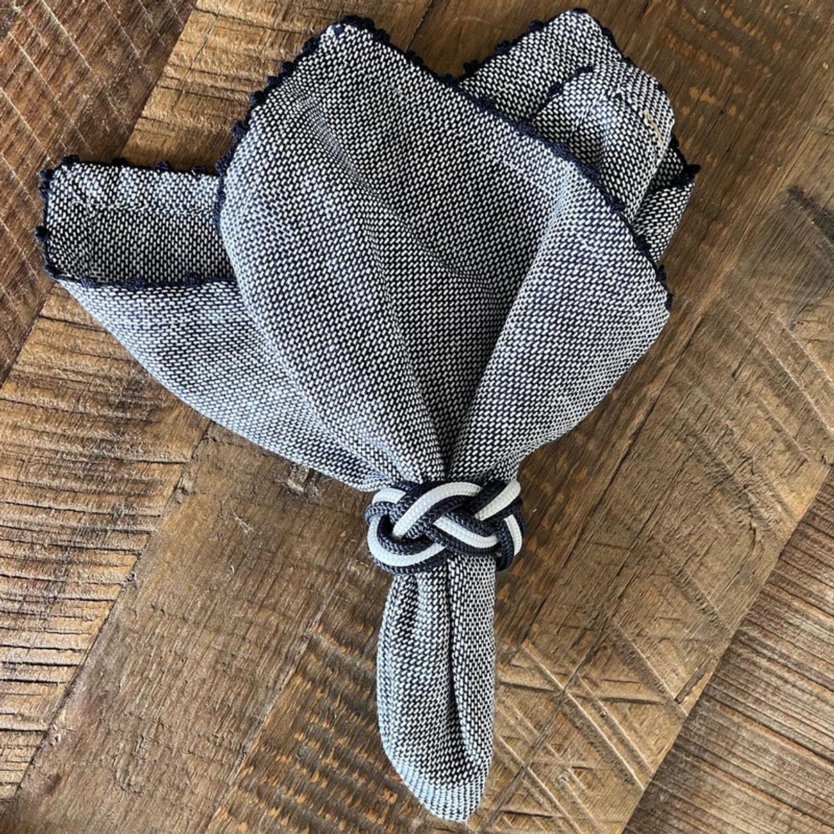 D'MESA - Set 4 aros servilleteros nudo náutico azul y blanco