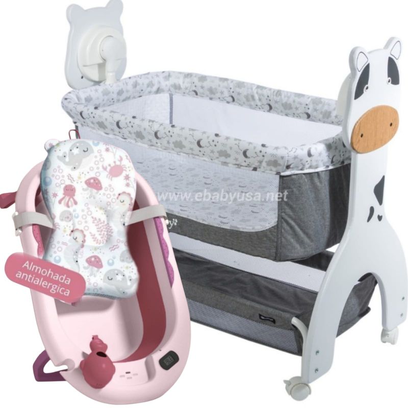 EBABY - Cuna Mecedora Eléctrica Aura PLOMO+ Tina plegable cojín R