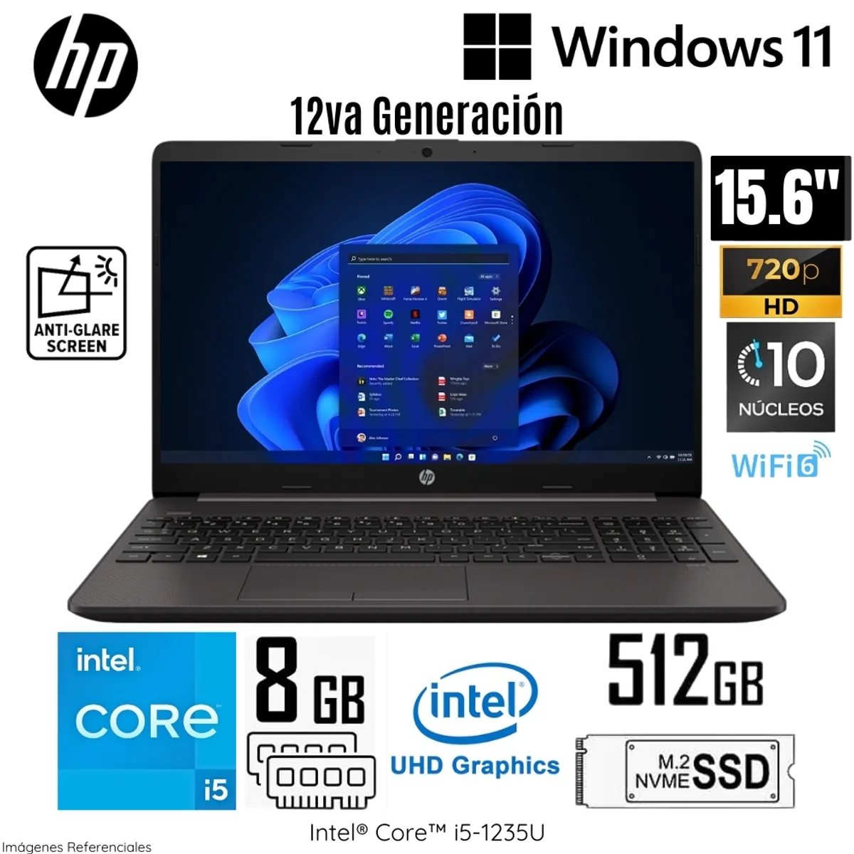 HP - Laptop HP 250 G9 Intel Core i5-1235U 8GB RAM 512GB SSD 15.6"  HD Gris Oscuro - 9S7D5AT
