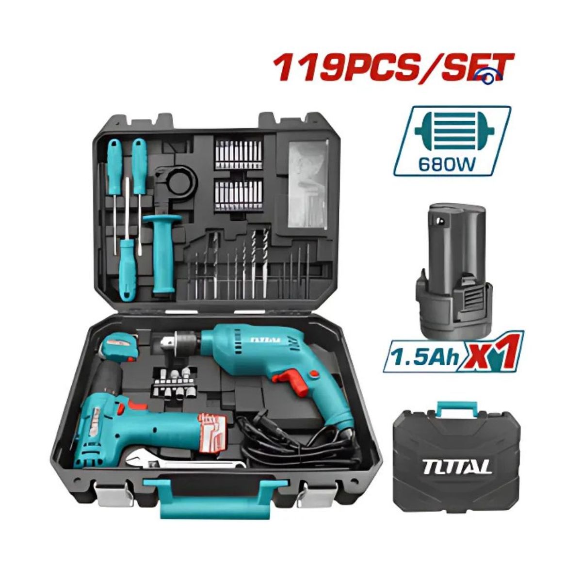 GENERICO - SET DE HERRAMIENTAS 119 PZAS. C/TALADRO PERCUTOR - THKTHP1192