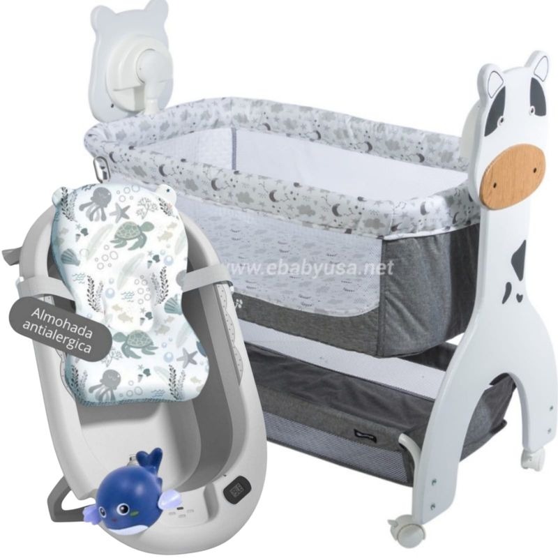 EBABY - Cuna Mecedora Eléctrica Aura PLOMO + Tina plegable cojín P