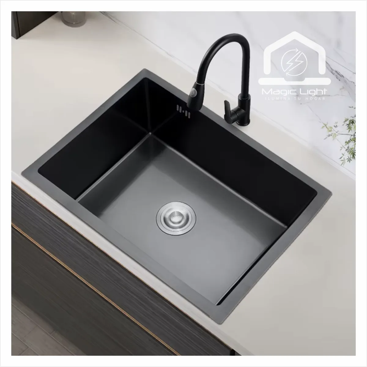 MAGIC - Lavadero de Cocina Acero Inoxidable 1 Poza Negro 60x45 cm