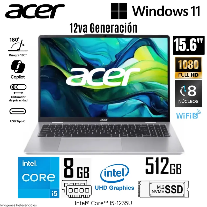 ACER - Laptop Acer Aspire AL15-71P-53N7 Intel Core i5-12450H 8GB DDR5 RAM 512GB 15.6"  FHD Windows 11 Home