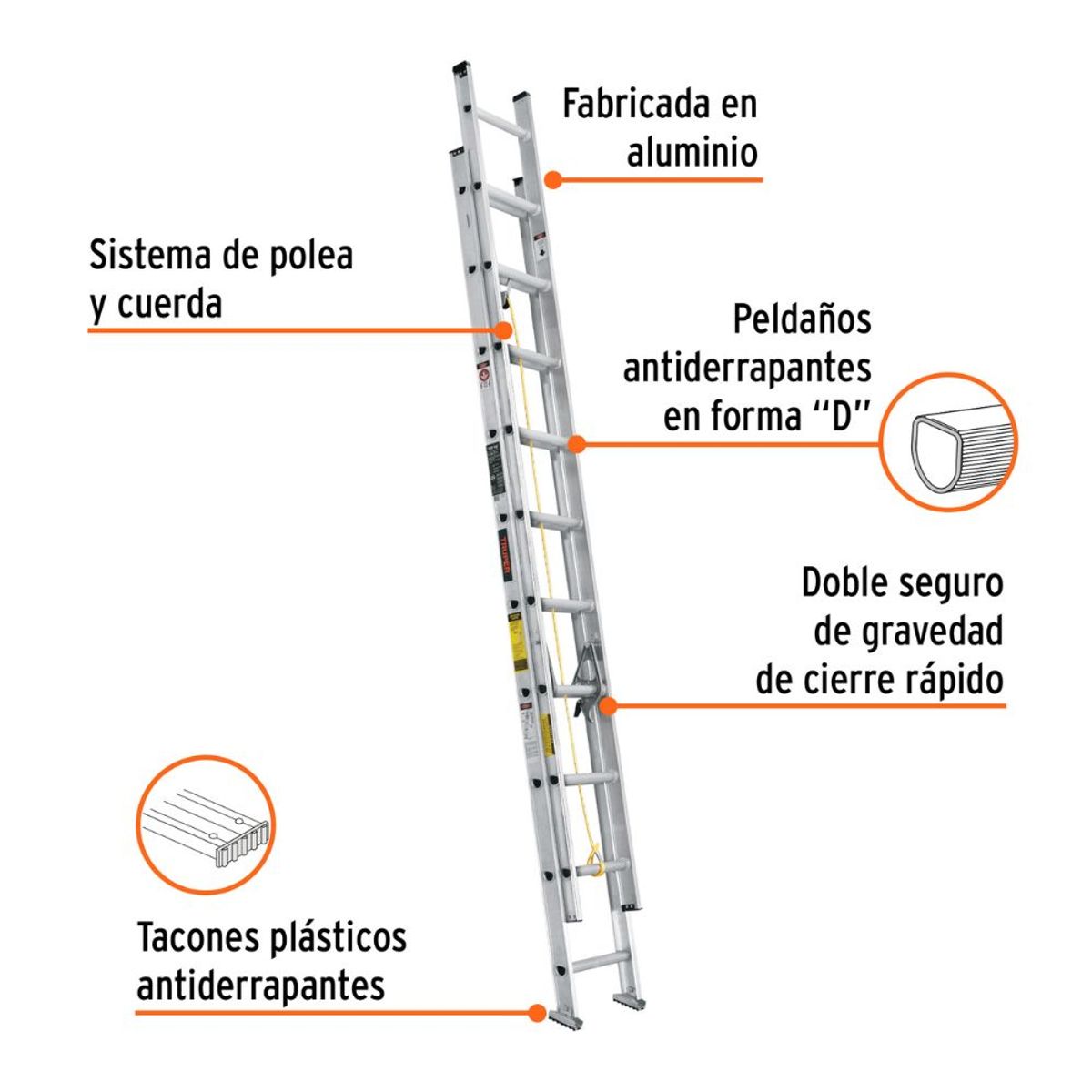 TRUPER - Escalera Telescópica Aluminio 20 Pasos TRUPER