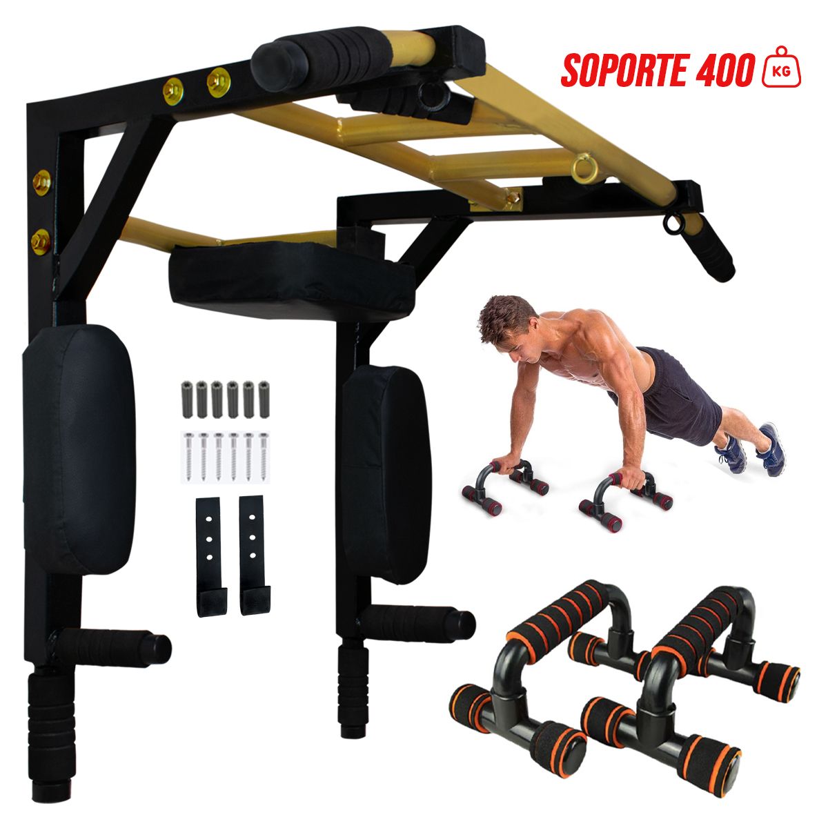 HOLGU - Barra Multifuncional Multigrip 30 en 1 + Push up + Guantes