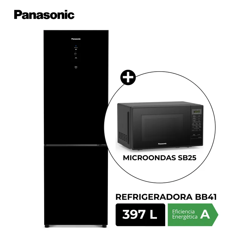 PANASONIC - Refrigeradora Bottom Freezer NR-BB41 397L + Microondas SB25 Negro 20L