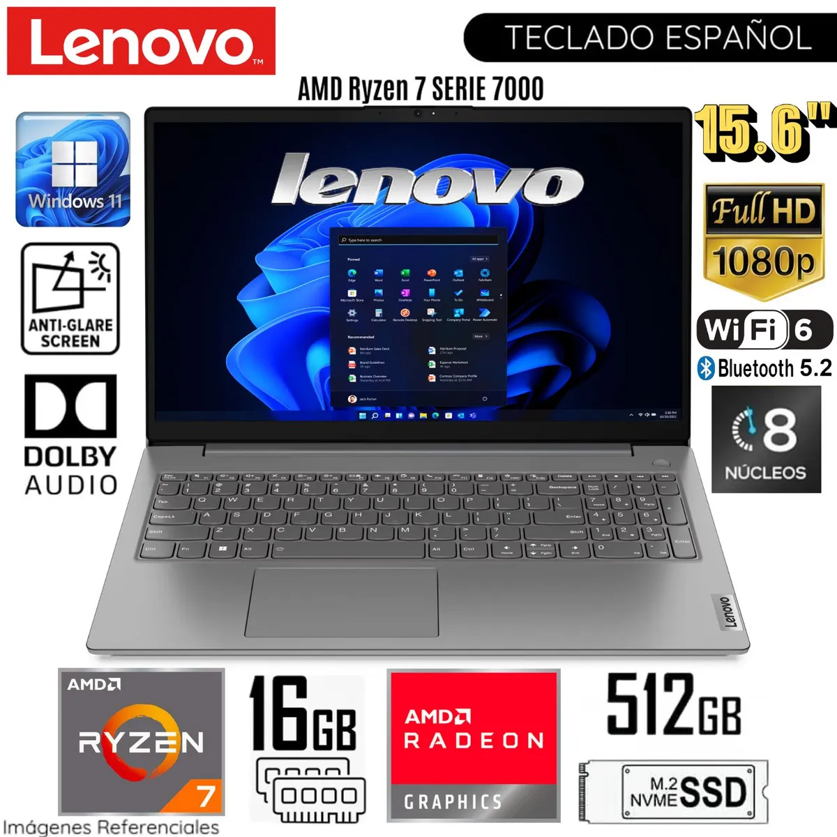LENOVO - Laptop Lenovo V15 G4 ABP AMD Ryzen 7-7730U RAM 16GB SSD 512GB 15.6"  FHD - 82YY002YLM