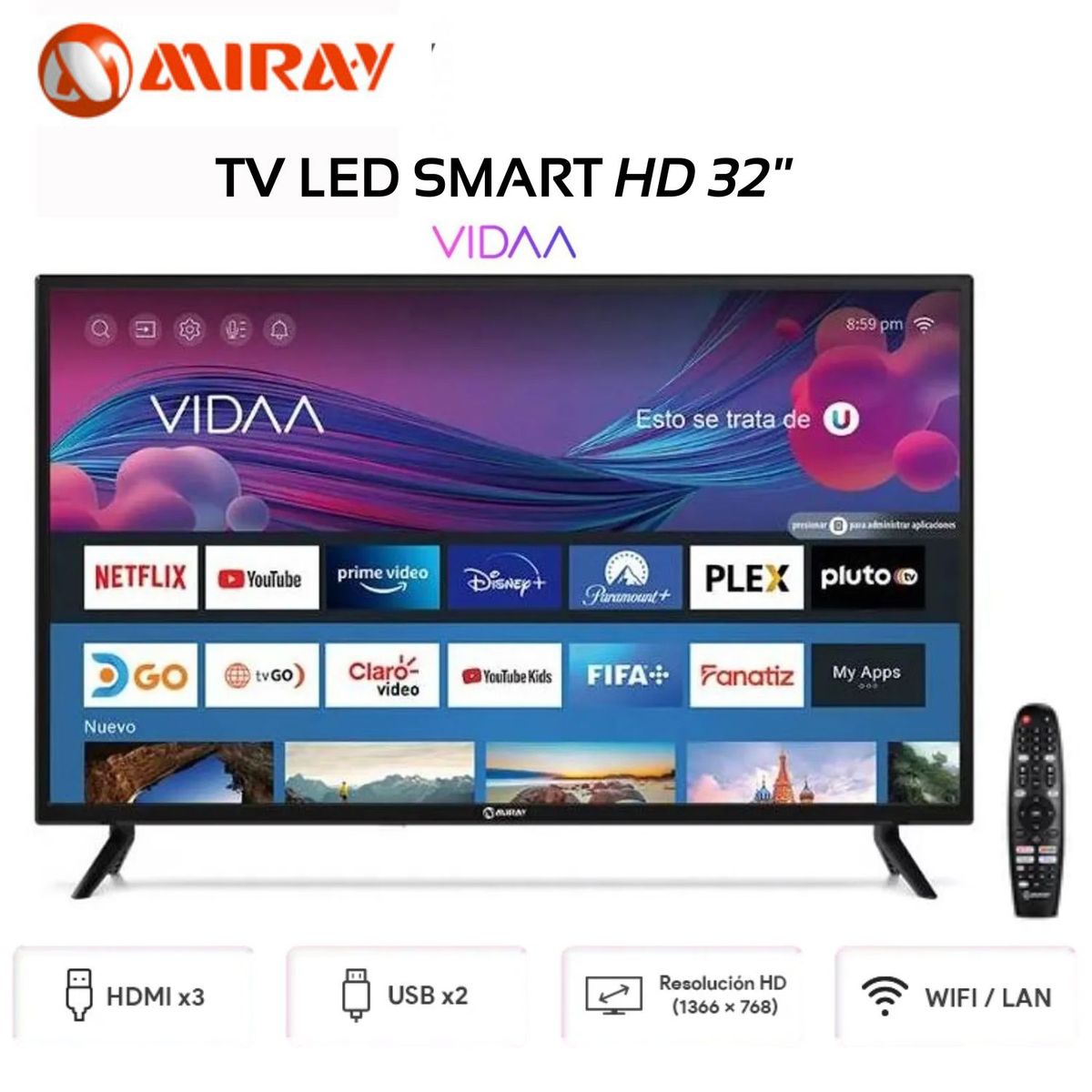MIRAY - Televisor Miray Smart 32 Pulgadas LED HD Bluetooth MS32-E204