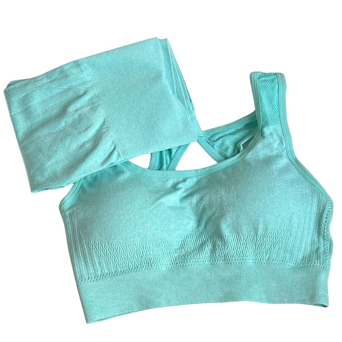 GENERICO - ROPA CONJUNTO LEGGINS Y TOP DEPORTIVO PARA DAMAS CELESTE