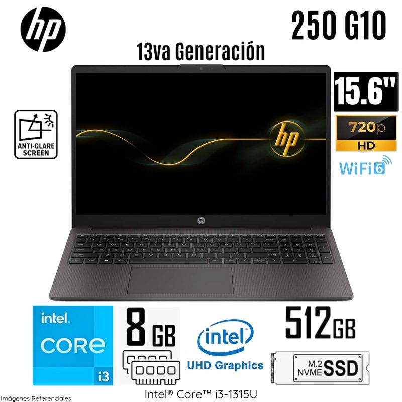 HP - Laptop HP 250 G10 Intel Core i3-1315U 8GB RAM 512GB SSD 15.6" HD Free Dos - A29CMLA