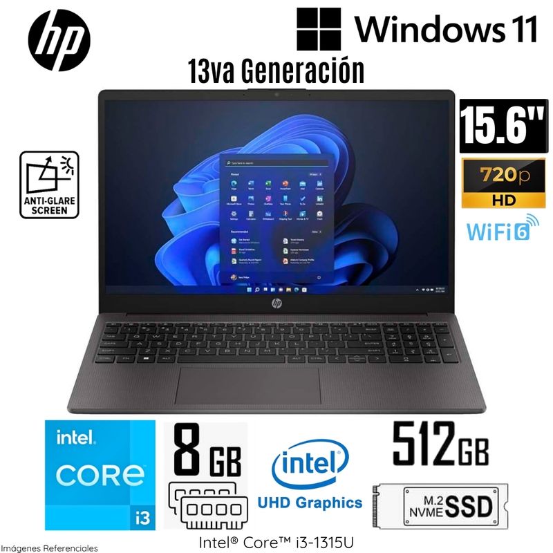 HP - Laptop HP 250 G10 Intel Core i3-1315U 8GB RAM 512GB SSD 15.6" HD - A29CMLA