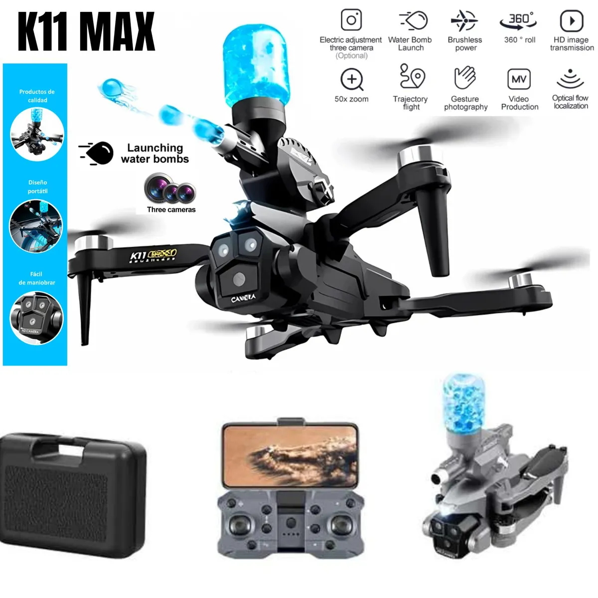 OEM - Drone K11 Max Con Tres Cámaras 4k Hd En Cuatro Direcciones
