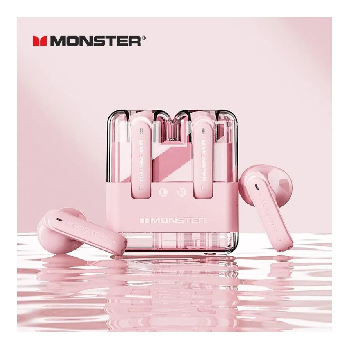 MONSTER - Audífonos Bluetooth TWS Gamer Monster XKT12 Rosado