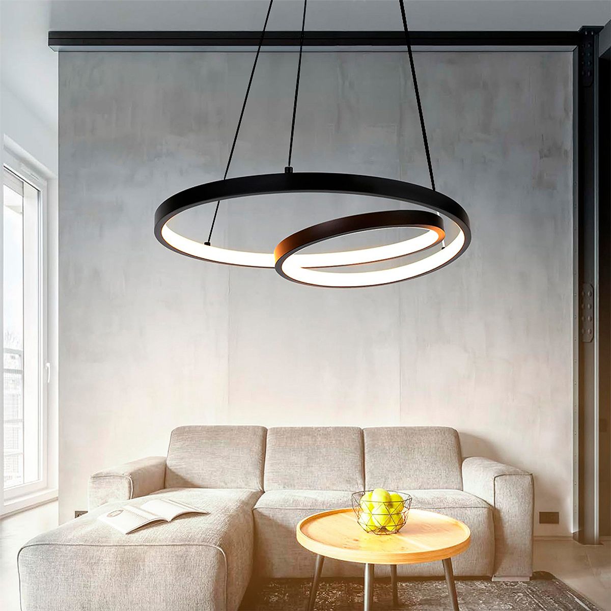 PANADECOR - Luminaria De Techo Panadecor Aros Colgante Led Negro 60Cm Aluminio