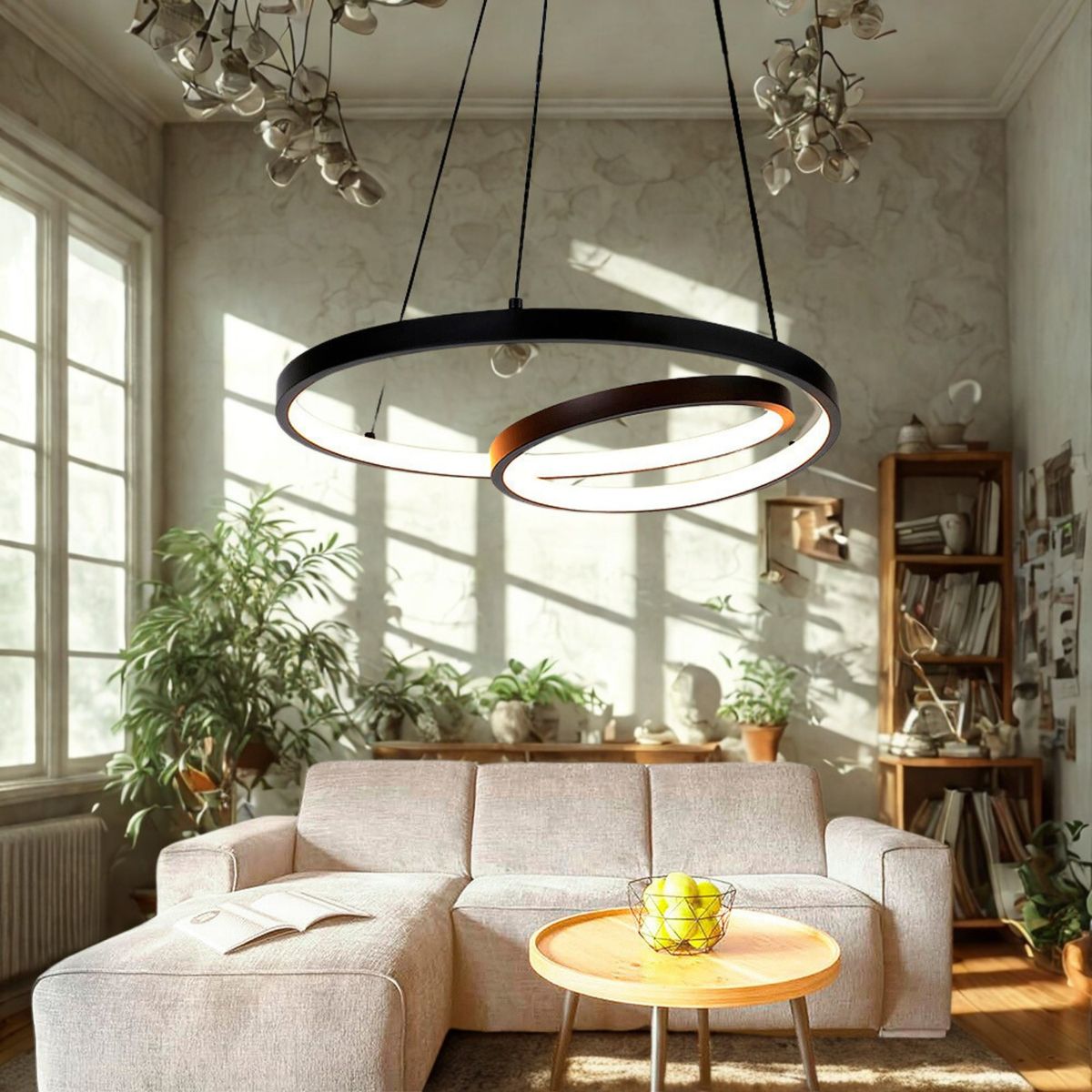 PANADECOR - Luminaria De Techo Panadecor Aros Colgante Led Negro 60Cm Aluminio