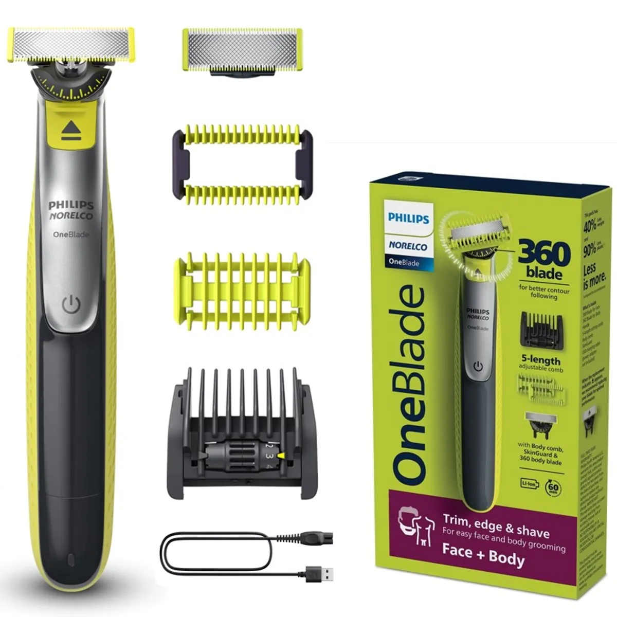 PHILIPS - Rasuradora Afeitadora Philips One Blade 360° QP2834 - 7 Piezas