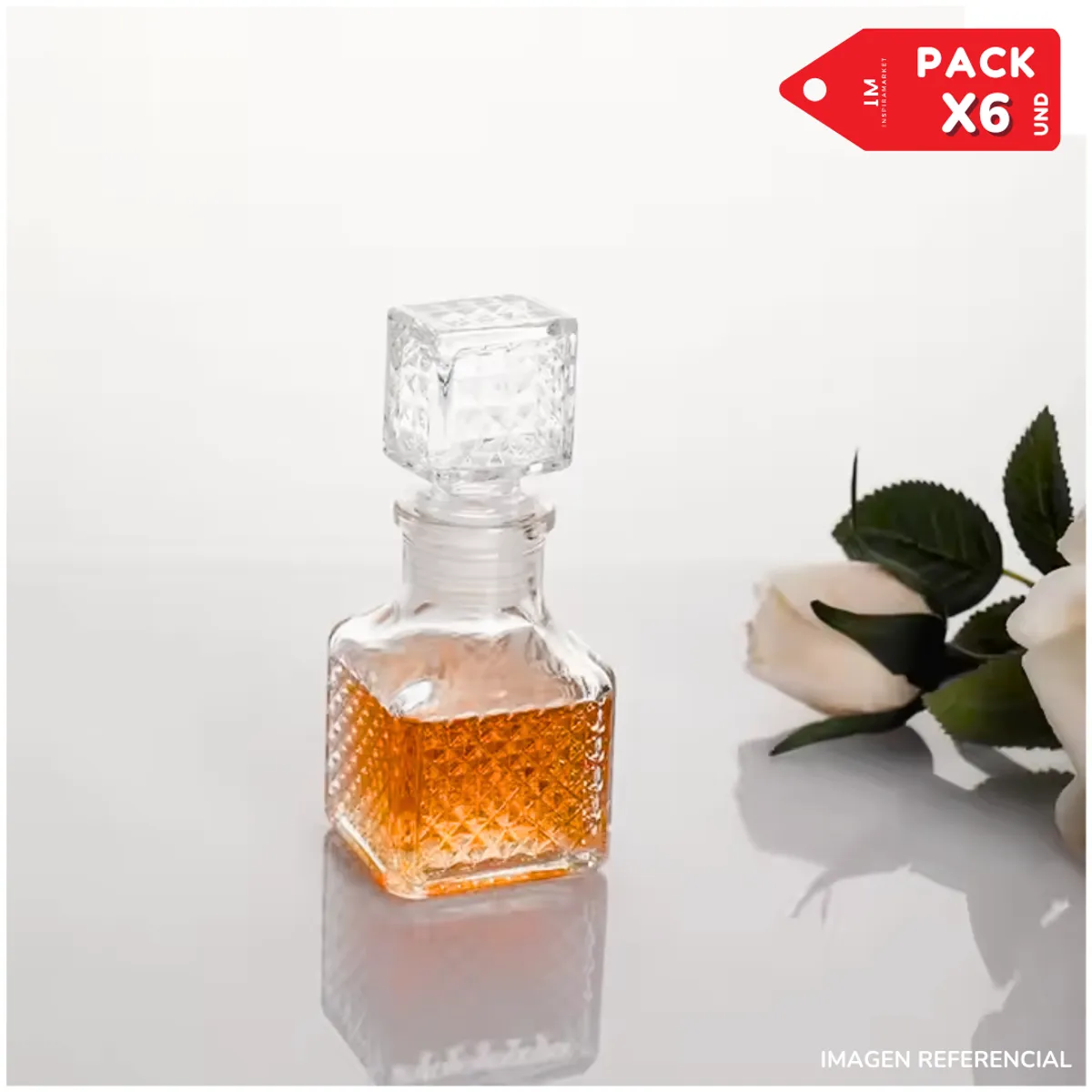 INSPIRA MARKET - Frasco de Aceite Vinagre Especias Whisky de Vidrio 150ml Pack x6
