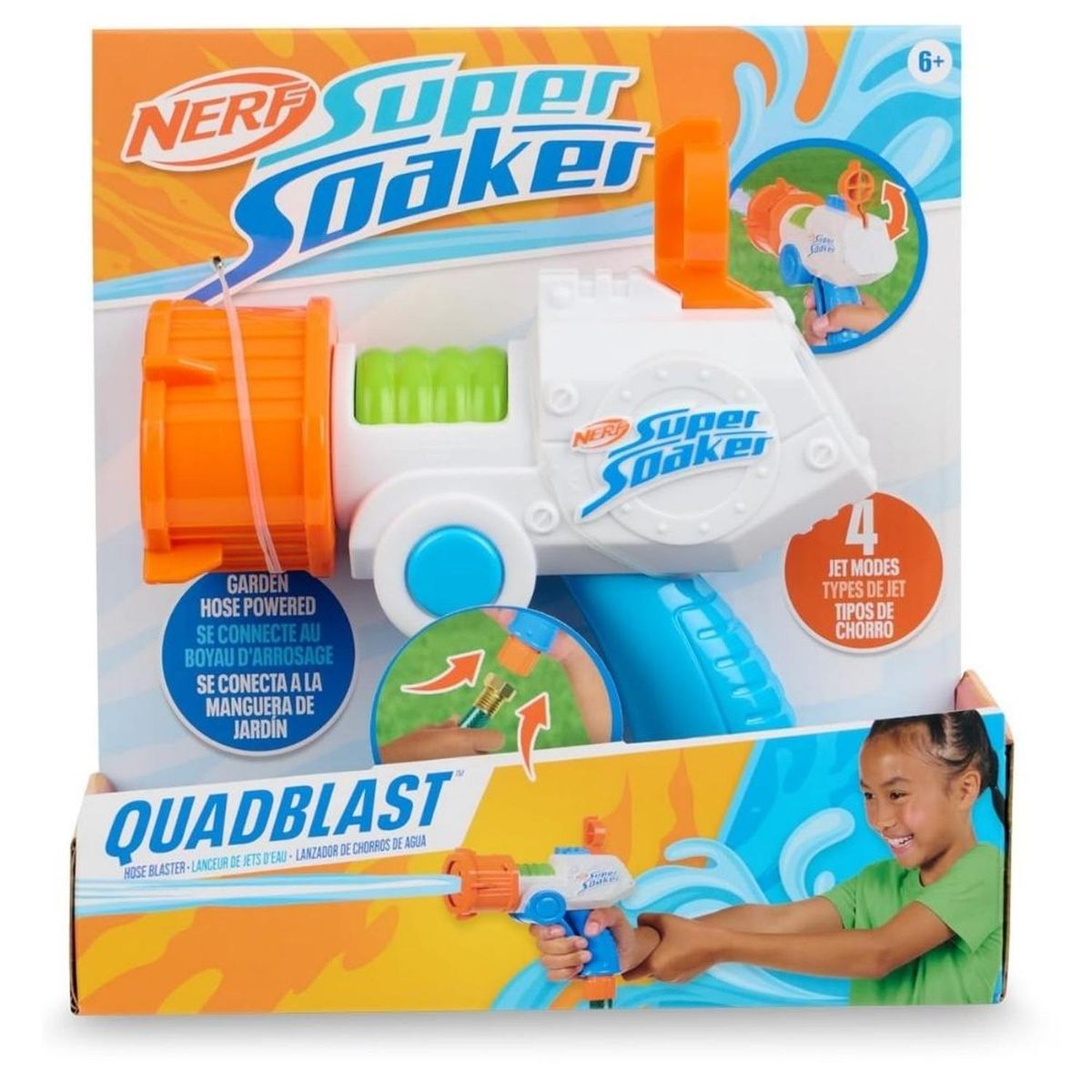 NERF - Pistola NERF Super Soaker Quadblast Blaster Alimentada por manguera