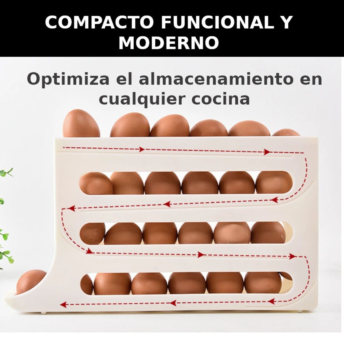 GENERICO - Contenedor Huevo 2en1 + Dispensador Porta huevo 4 Niv AUTO SCROLLING