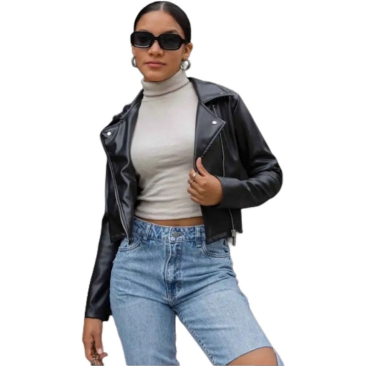 GENERICO - CASACA BIKER CUERINA CASUAL PARA MUJER