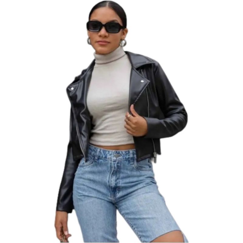 GENERICO - CASACA BIKER CUERINA CASUAL PARA MUJER