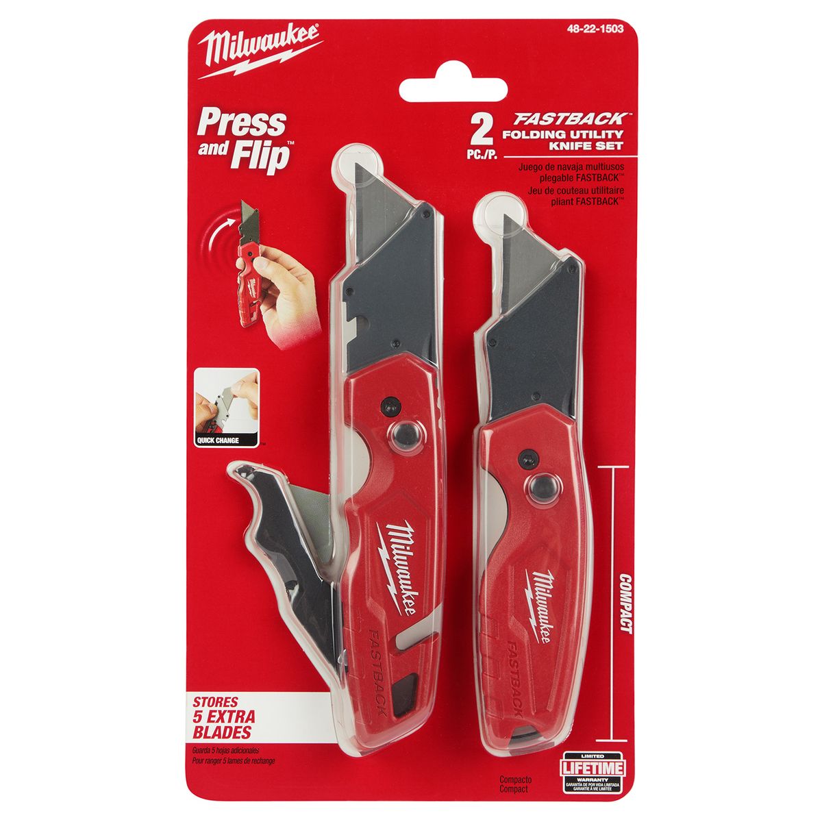 MILWAUKEE - JUEGO DE 2 CUCHILLAS PLEGABLES MULTIUSOS FASTBACK 48-22-1503 MILWAUKEE
