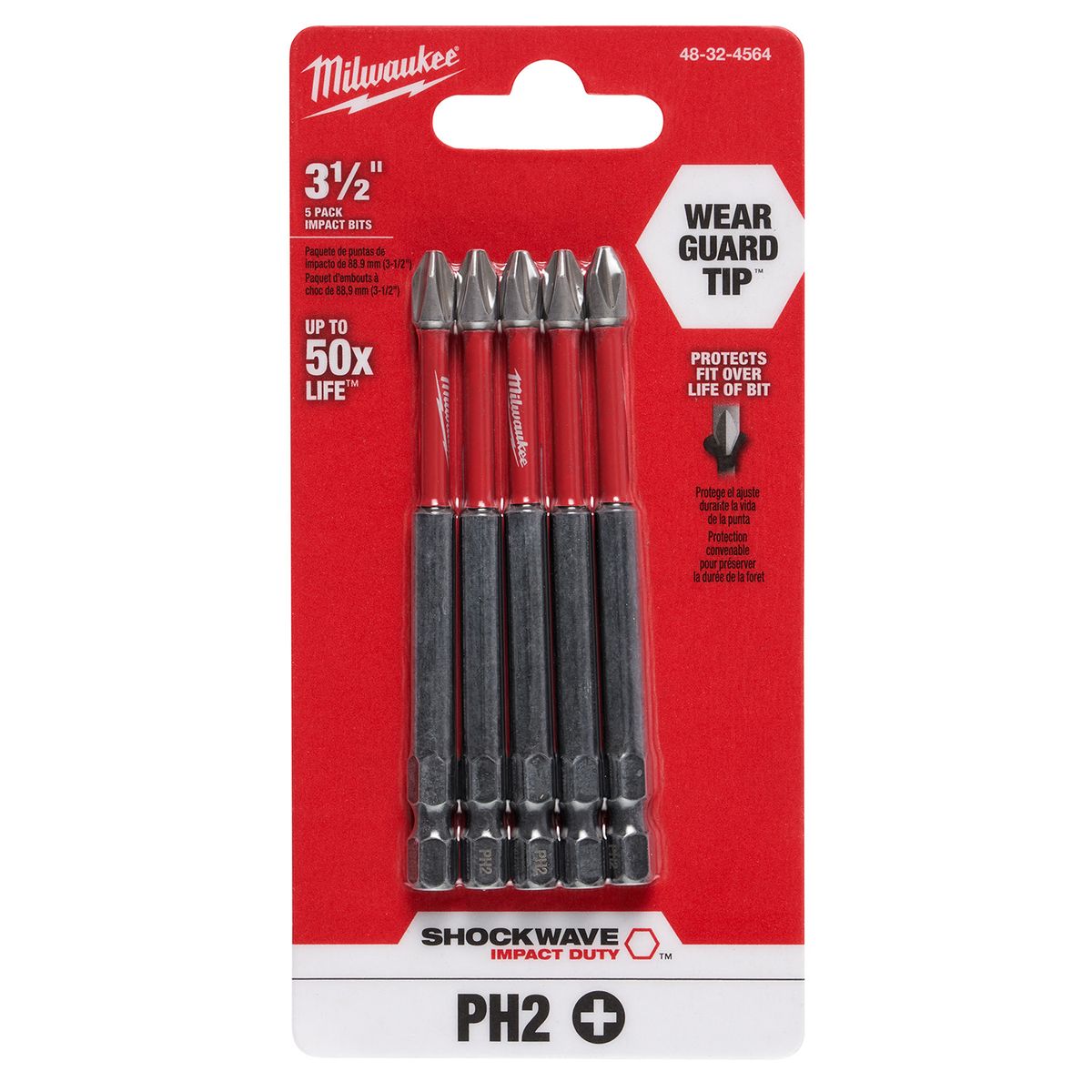 MILWAUKEE - Puntas destornilladora PH2 de 89mm SHOCKWAVE™ 5unidades 48-32-4564
