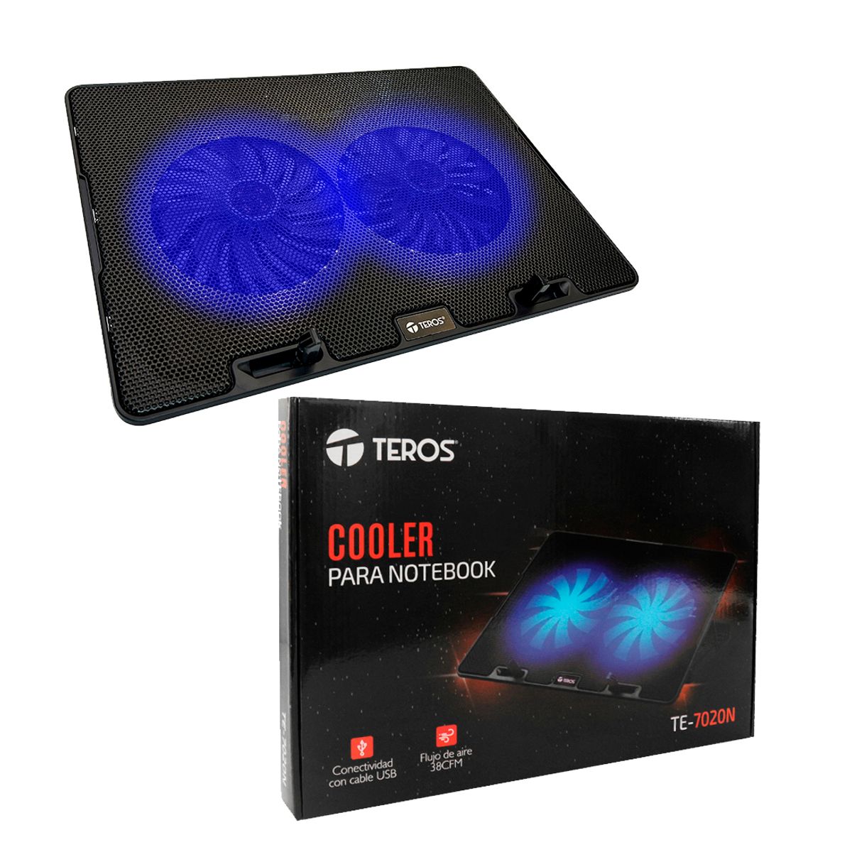 TEROS - Cooler para Laptop TE7020N Compatible Hasta 15.6 Pulg con 2 Fan x 12cm