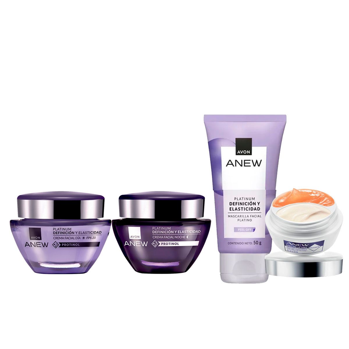 AVON - Anew Platinum Kit x4 Crema Dia Noche Mascarilla Facial y Contorno 60+