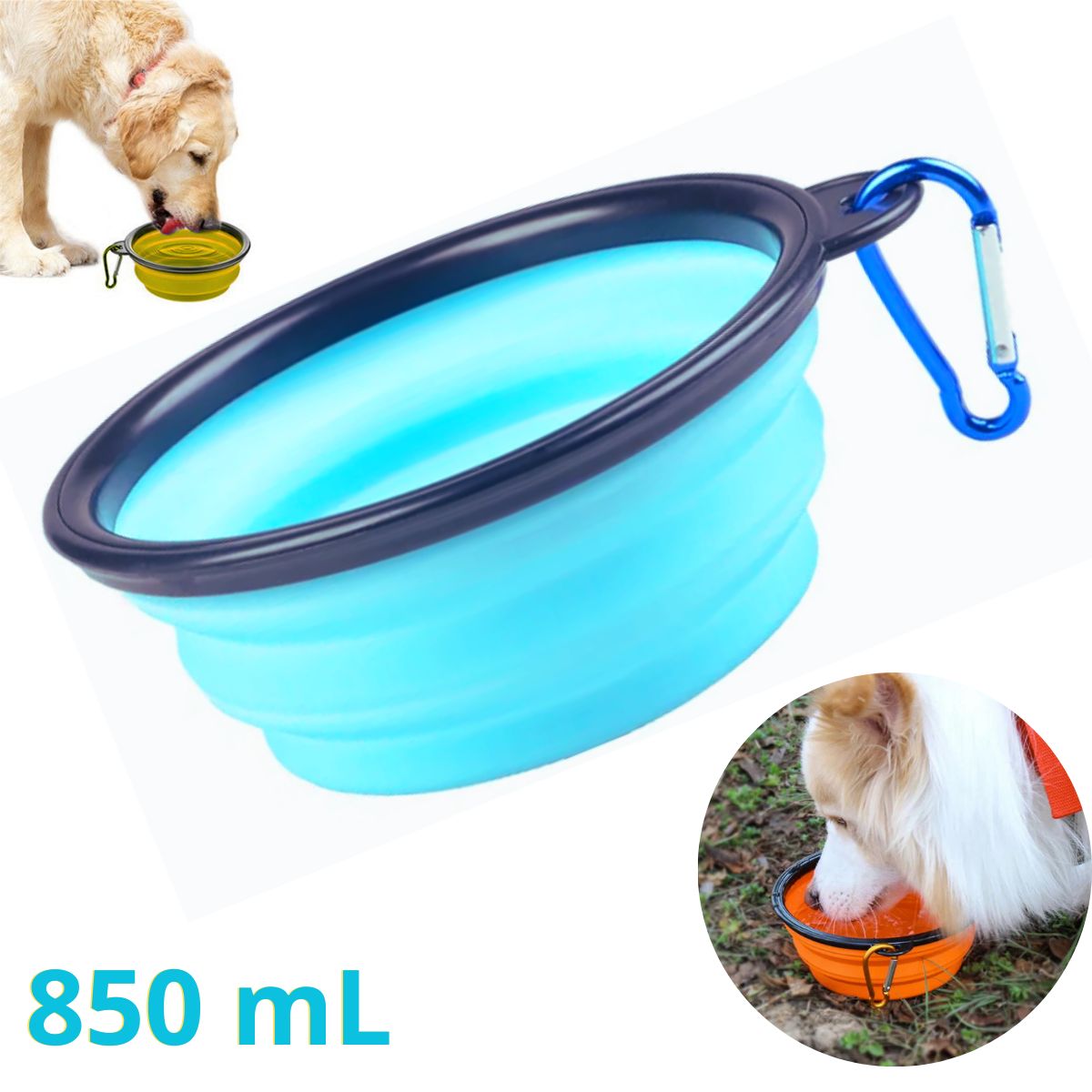GENERICO - PLATO PORTATIL PLEGABLE PARA MASCOTA 850mL - CELESTE