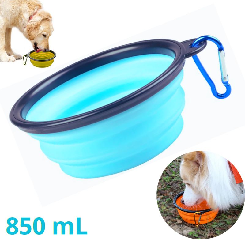 GENERICO - PLATO PORTATIL PLEGABLE PARA MASCOTA 850mL - CELESTE
