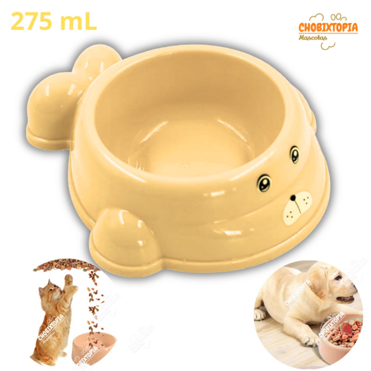 GENERICO - PLATO PARA PERROS Y GATOS LOBITO MARINO 275 mL AMARILLO