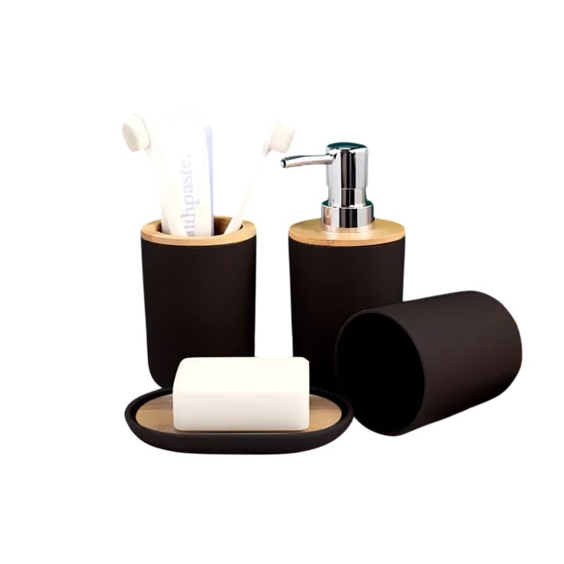 GENERICO - Kit de Accesorios x4 pzs Para Baño diseño moderno - Color Negro