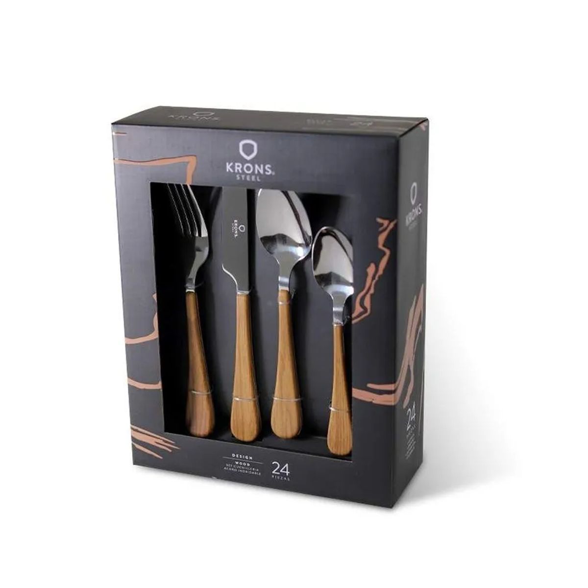 KRONS - Juego de cubiertos Krons 24 piezas Wood