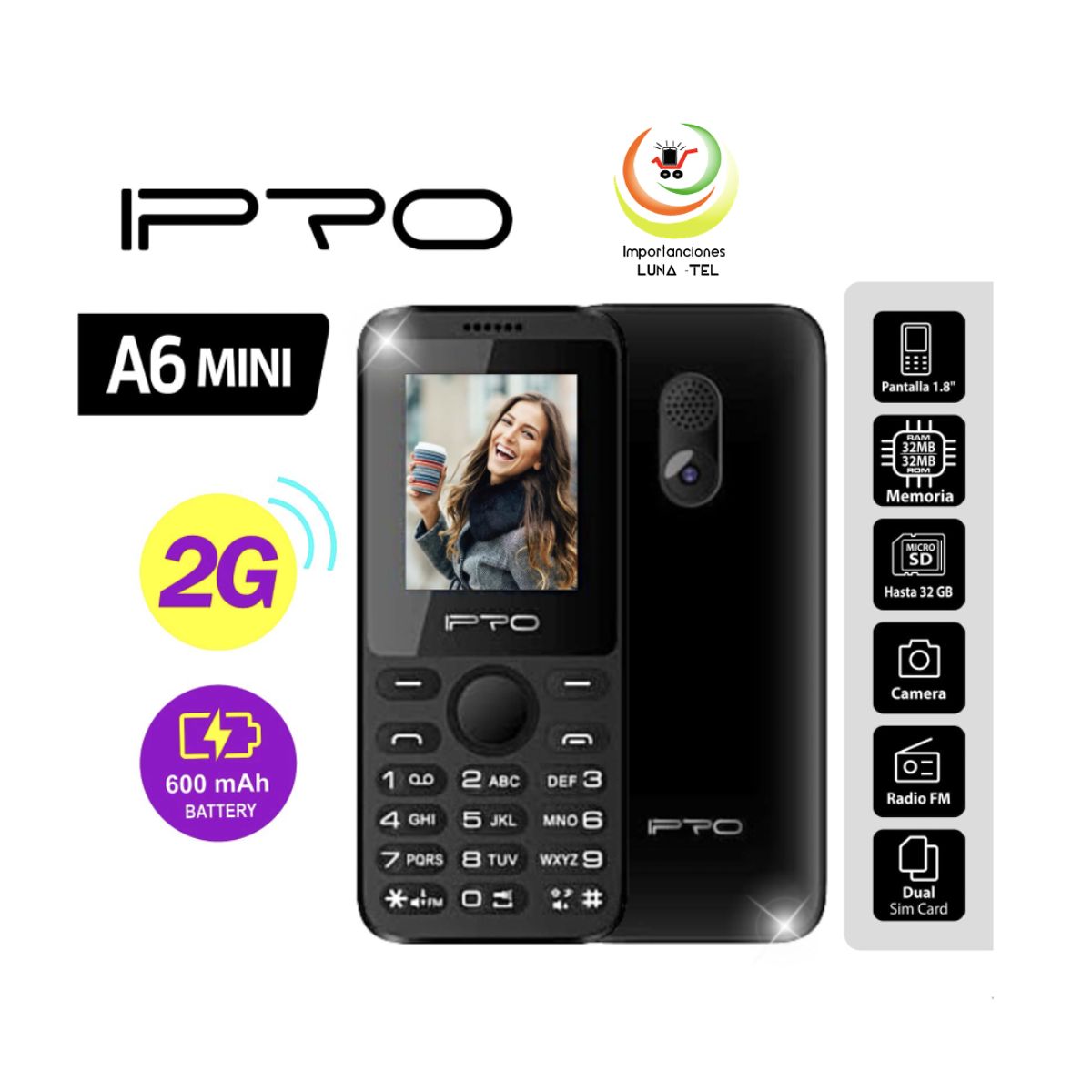 IPRO - CELULAR BASICO  IPRO A6 MINI  2G PANTALLA  1.8" Y CAMARA VGA