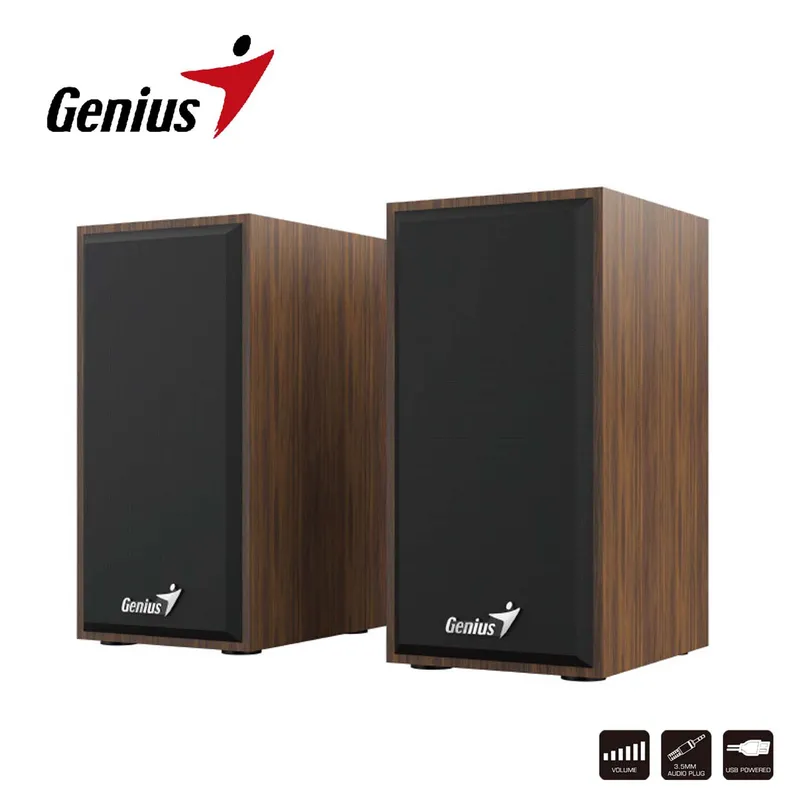 GENIUS - Parlantes Stereo Speakers Usb-Wooden 3.5 Mm Sp-Hf180 - Sp-Hf180-Br