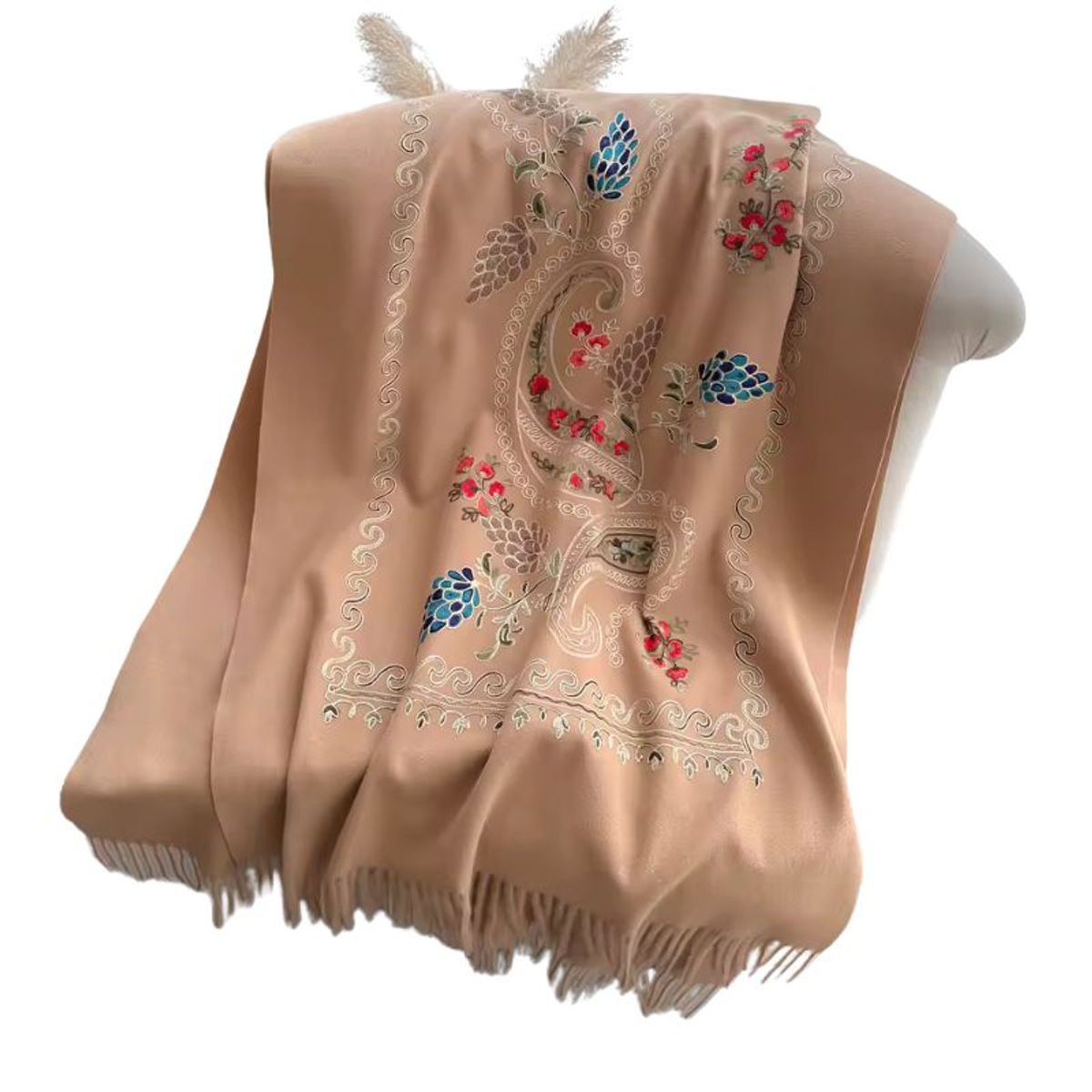 GENERICO - Bufanda Chal Bordado Marron Con Detalles Para Mujer