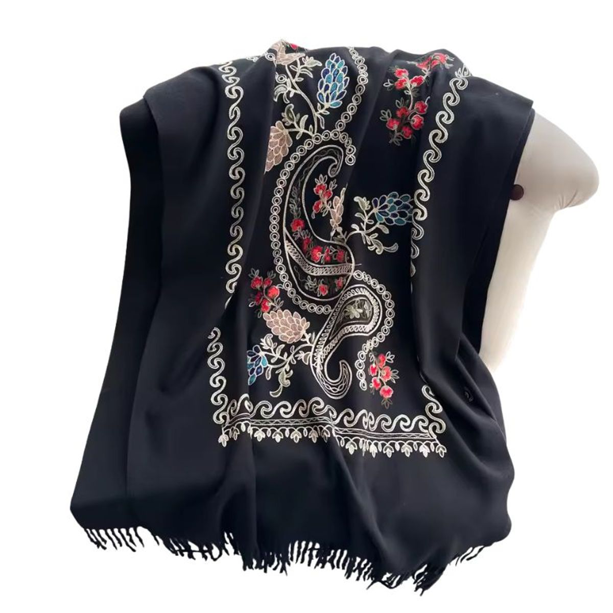 GENERICO - Bufanda Chal Bordado Negro Con Detalles Para Mujer