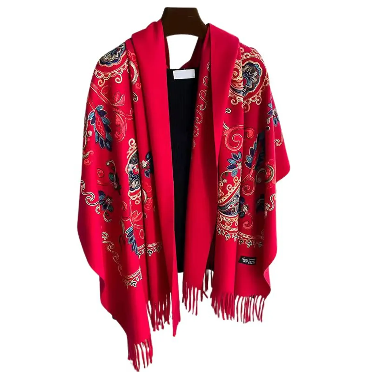 GENERICO - Chal Bordado Rojo Con Detalles Para Mujer