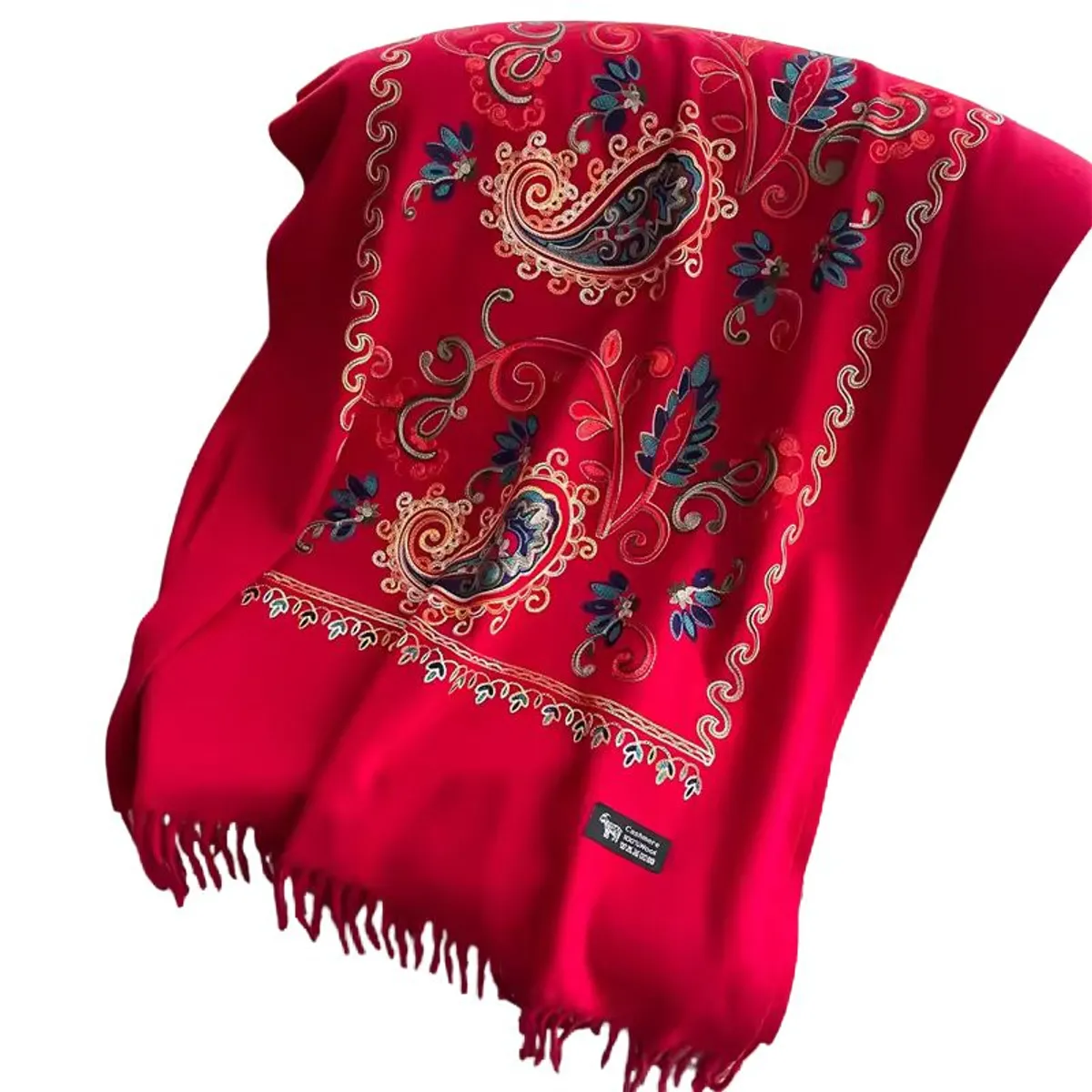 GENERICO - Chal Bordado Rojo Con Detalles Para Mujer