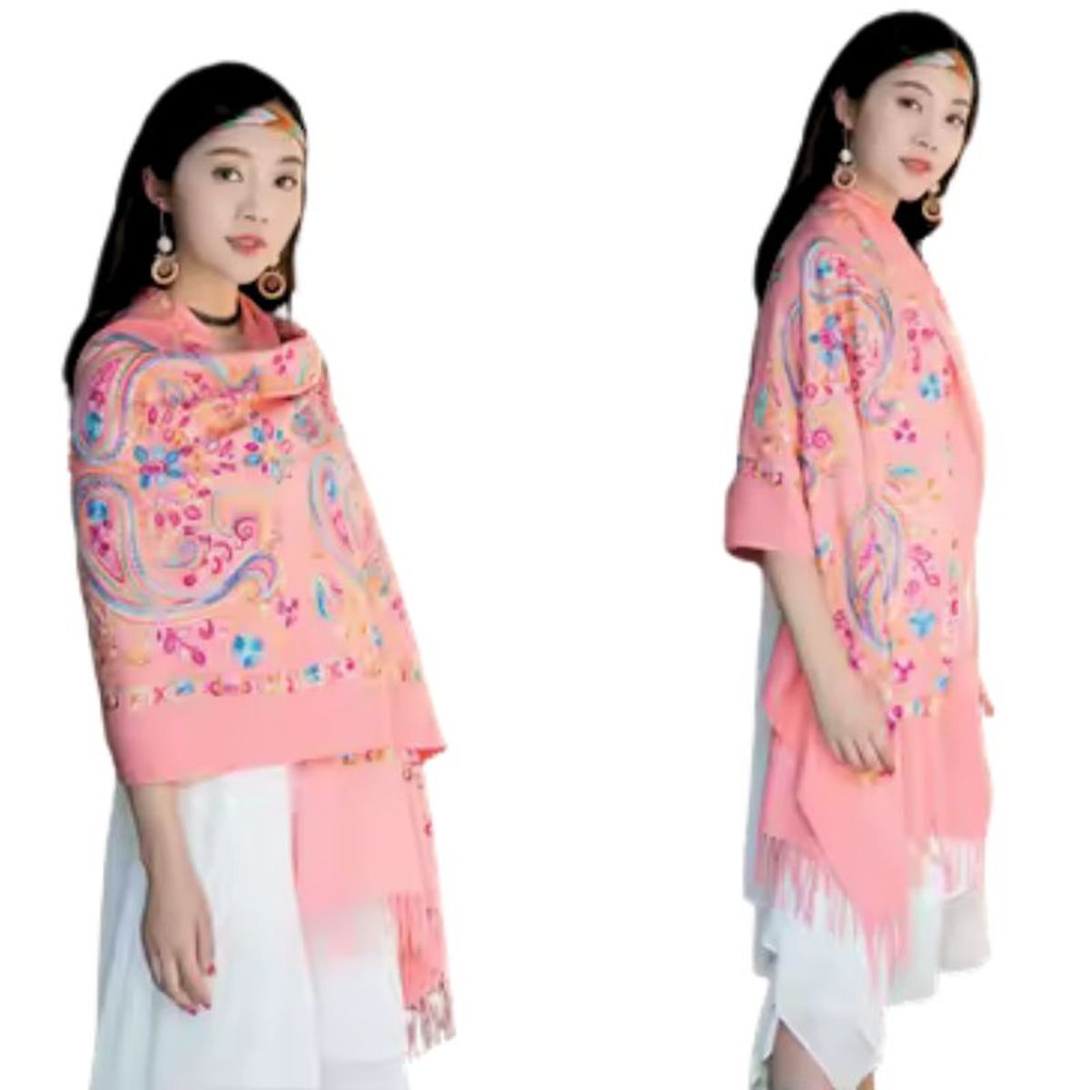 GENERICO - Bufanda Chal Bordado Rosado Claro Con Detalles Para Mujer