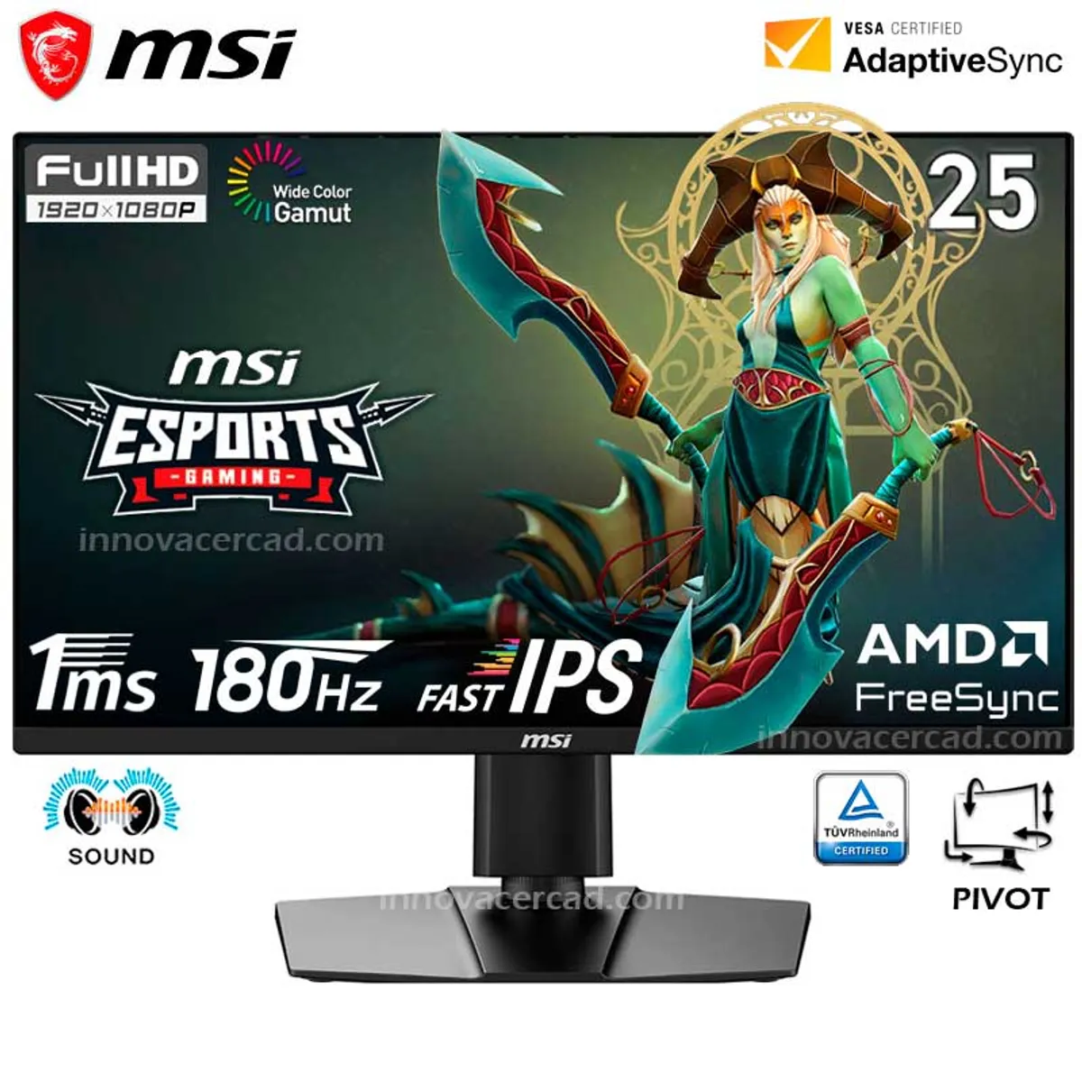 MSI - Monitor Gaming MSI G255PF E2 24.5 Full HD Fast IPS 180Hz, 1ms, Pivot