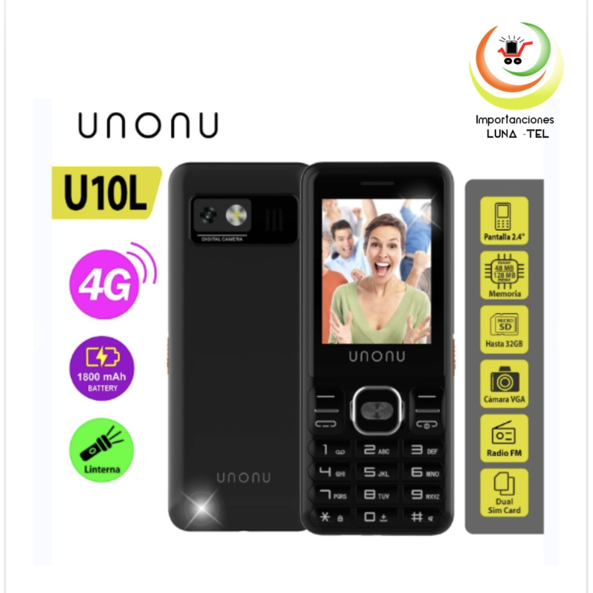 UNONU - CELULAR BASICO UNONU U10L  4G PANTALLA 2.4"