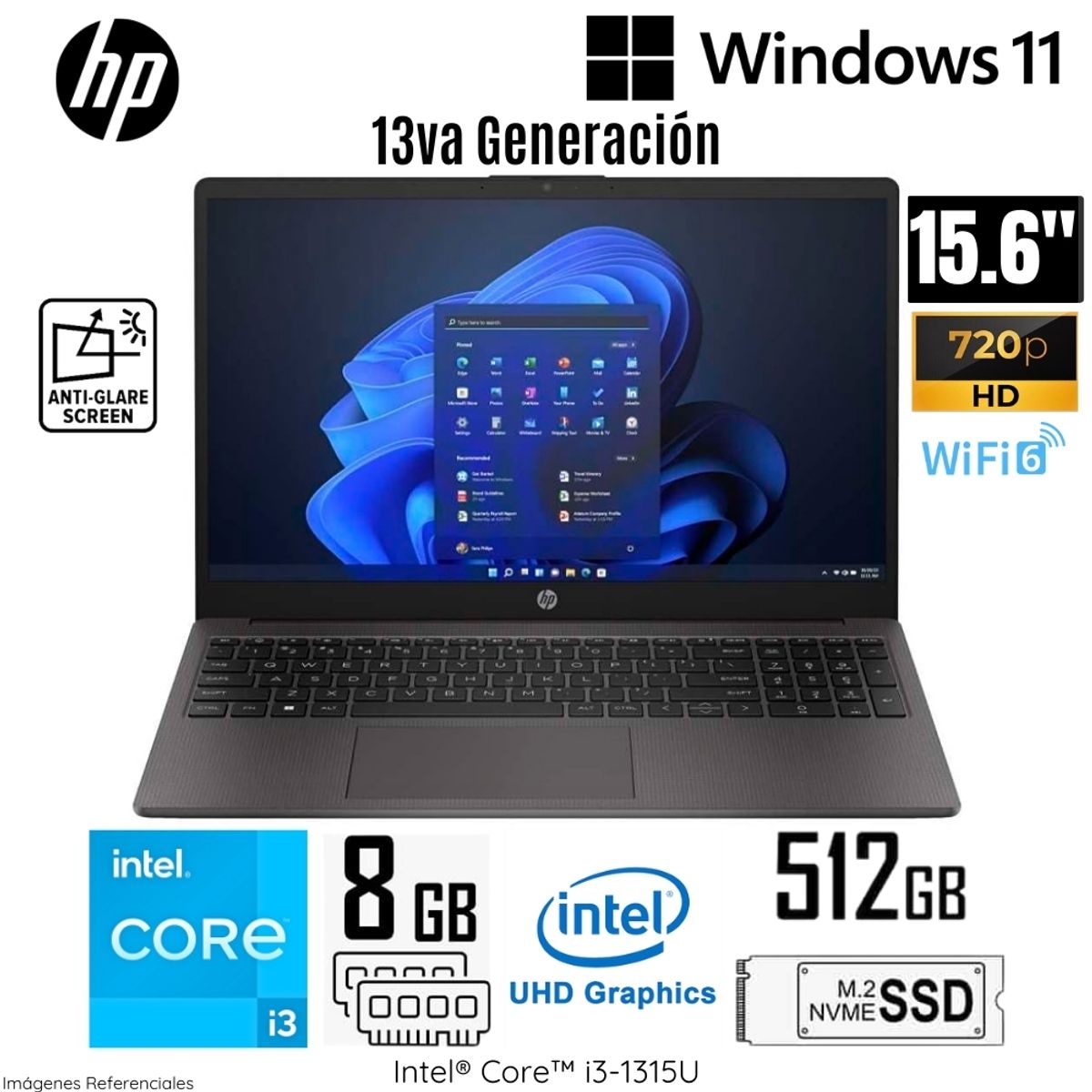 HP - Laptop HP 250 G10 Intel Core i3-1315U 8GB RAM 512GB SSD 15.6" HD - A29CMLA