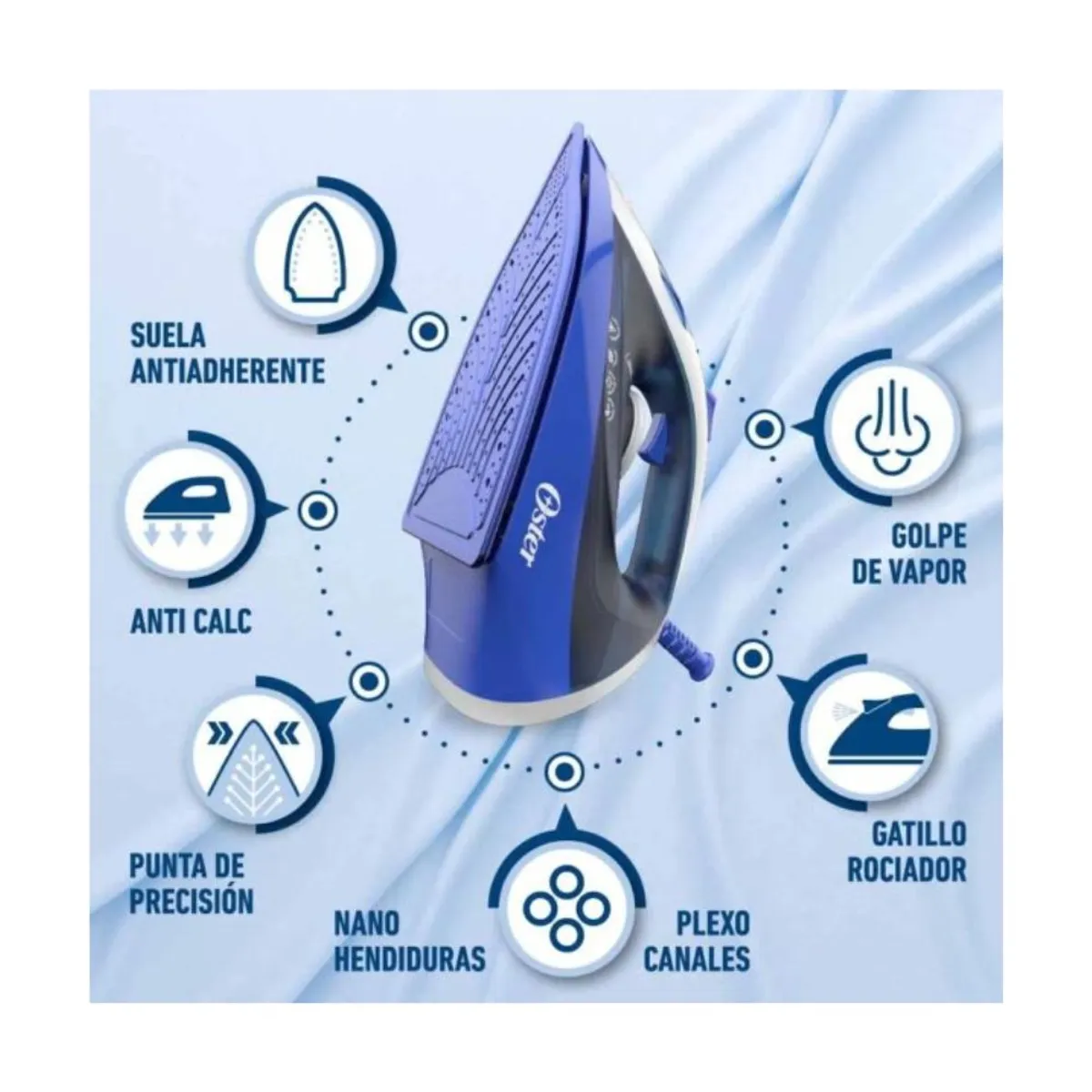 OSTER - Plancha Oster® a Vapor con Base Antiadherente GCSTBS6003 053 Azul