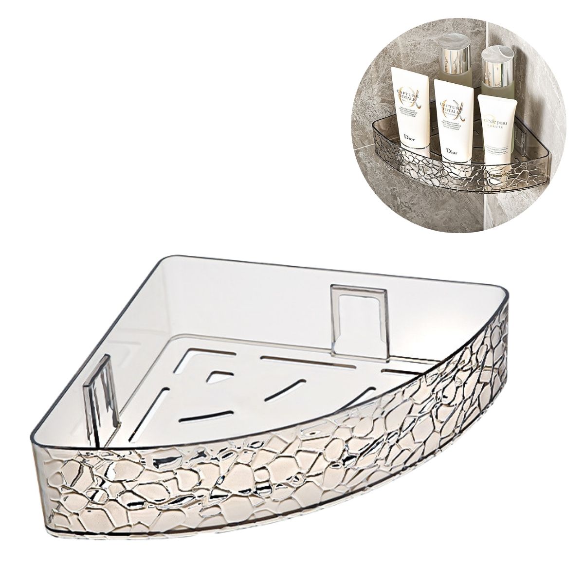 ELMEJORPRECIO - Esquinero Organizador de Baño Adhesivo con Textura Transparente