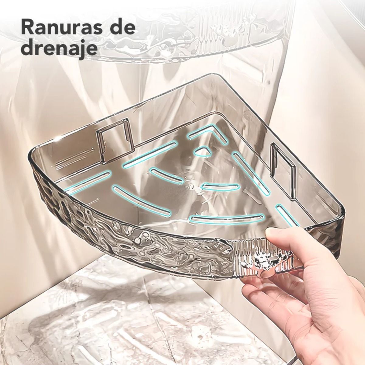 ELMEJORPRECIO - Esquinero Organizador de Baño Adhesivo con Textura Transparente
